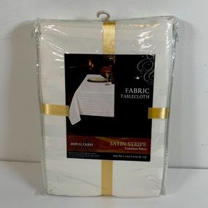 Royal Crest Luxurious NWT Satin Stripe 60”x104” White Fabric Tablecloth